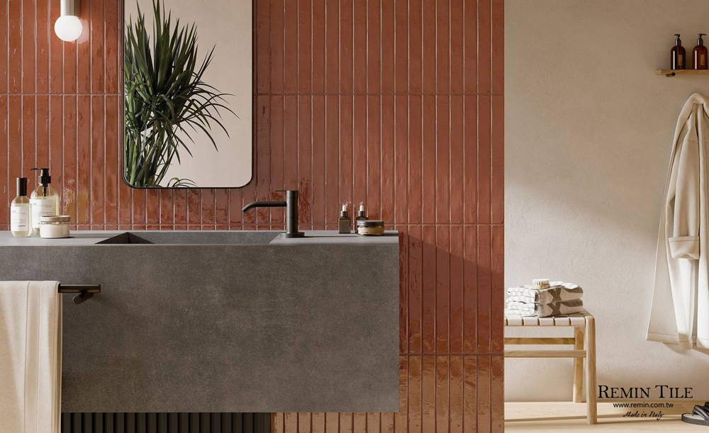 長形地鐵磚 窯變馬賽克 義大利進口 4.8*45 棕色 浴室壁磚 亮面