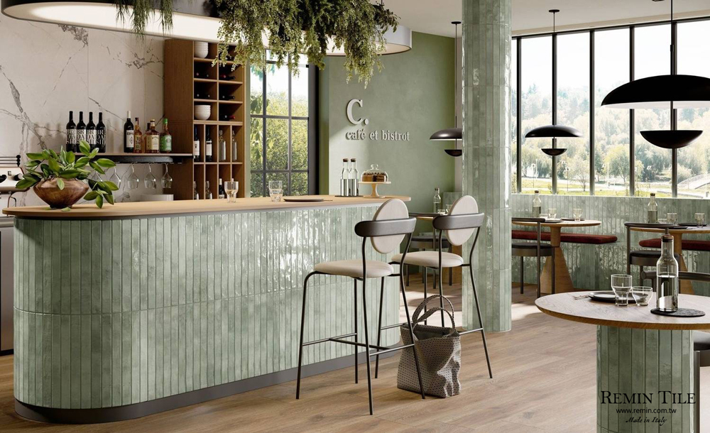 長形地鐵磚 窯變馬賽克 義大利進口 4.8*45 綠色 餐廳壁磚 亮面