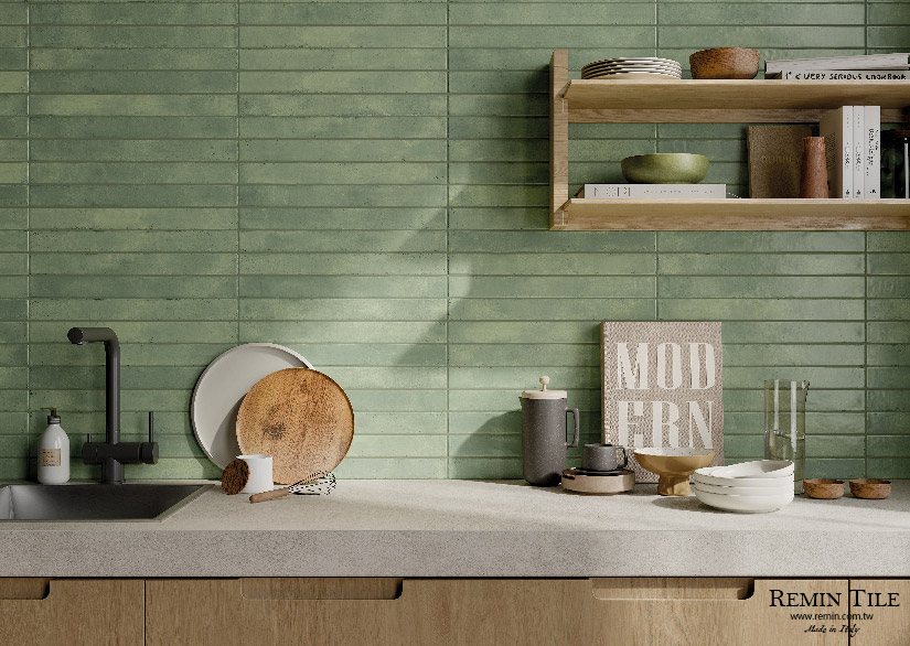 長形地鐵磚 窯變馬賽克 義大利進口 4.8*45 綠色 廚房壁磚 亮面