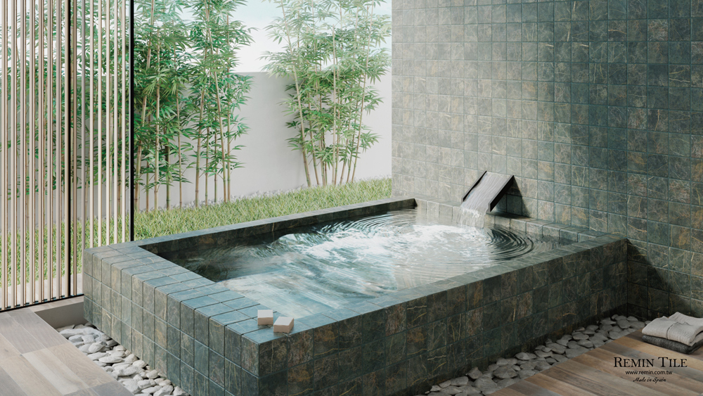 板岩磚 峇厘島｜西班牙進口 11x11cm 石英磚｜度假風浴池磚