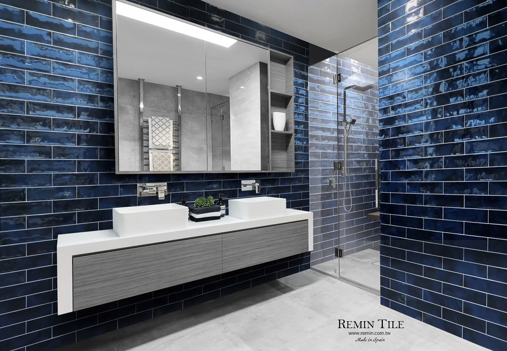 寶拉地鐵磚｜西班牙進口 7.5×30cm 亮面陶質牆磚｜白藍綠湖藍寶藍