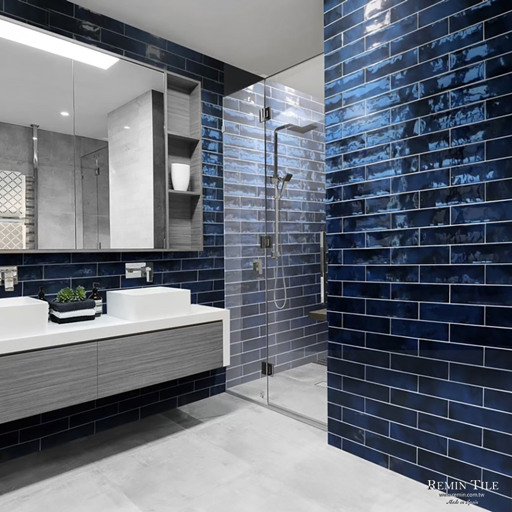 寶拉地鐵磚｜西班牙進口 7.5×30cm 亮面陶質牆磚｜白藍綠湖藍寶藍