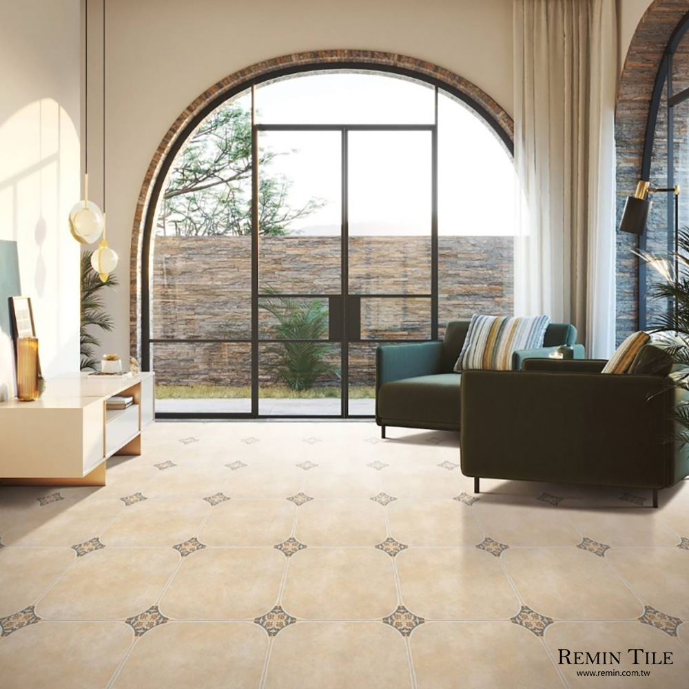復古風陶磚 印象田園｜50x50cm類八角磚 米色 棕色設計