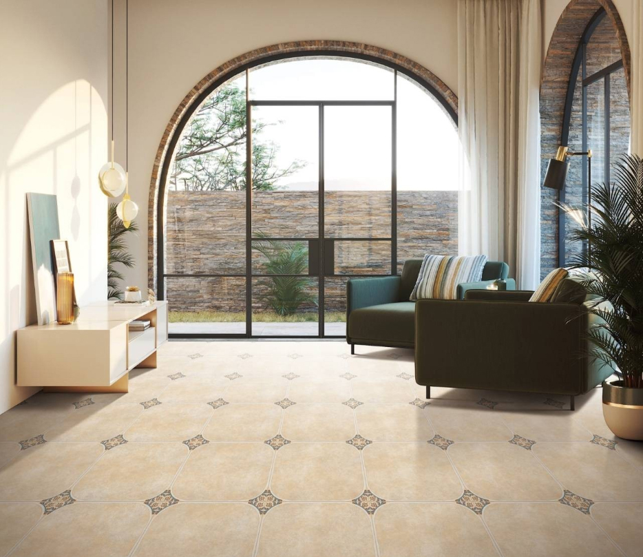 復古風陶磚 印象田園｜50x50cm類八角磚 米色 棕色設計