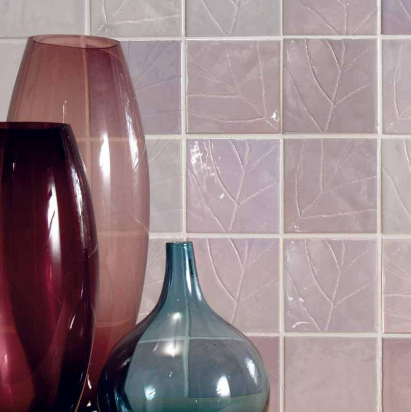 窯變馬賽克 立體葉脈 粉藍 粉紅｜義大利進口10×10立體浮雕花磚