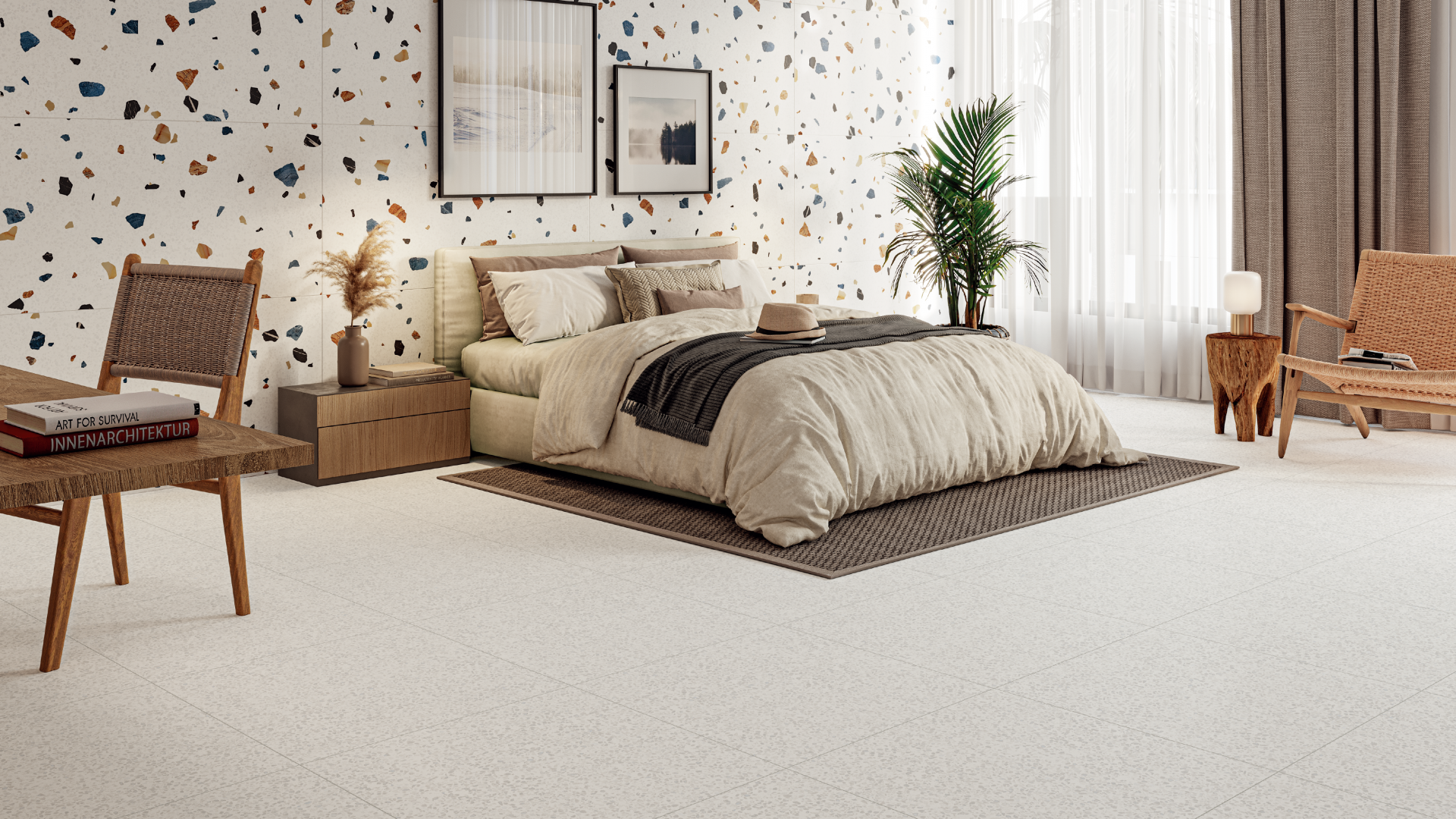 立體水磨石星糖應用於臥室牆面設計