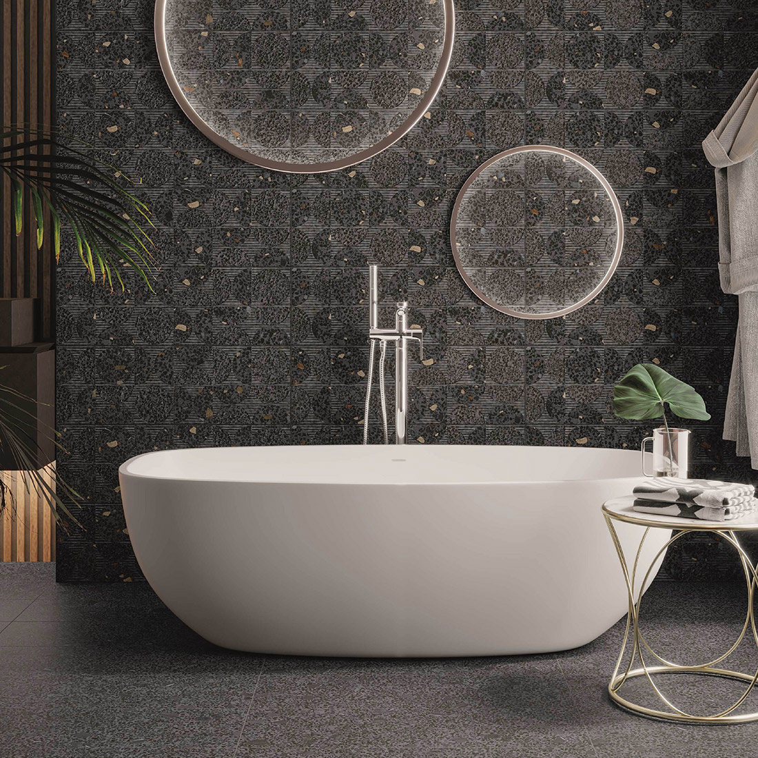 水磨石 立體 黑彩石 | 西班牙進口石英磚 | 浴室客廳地壁裝飾首選