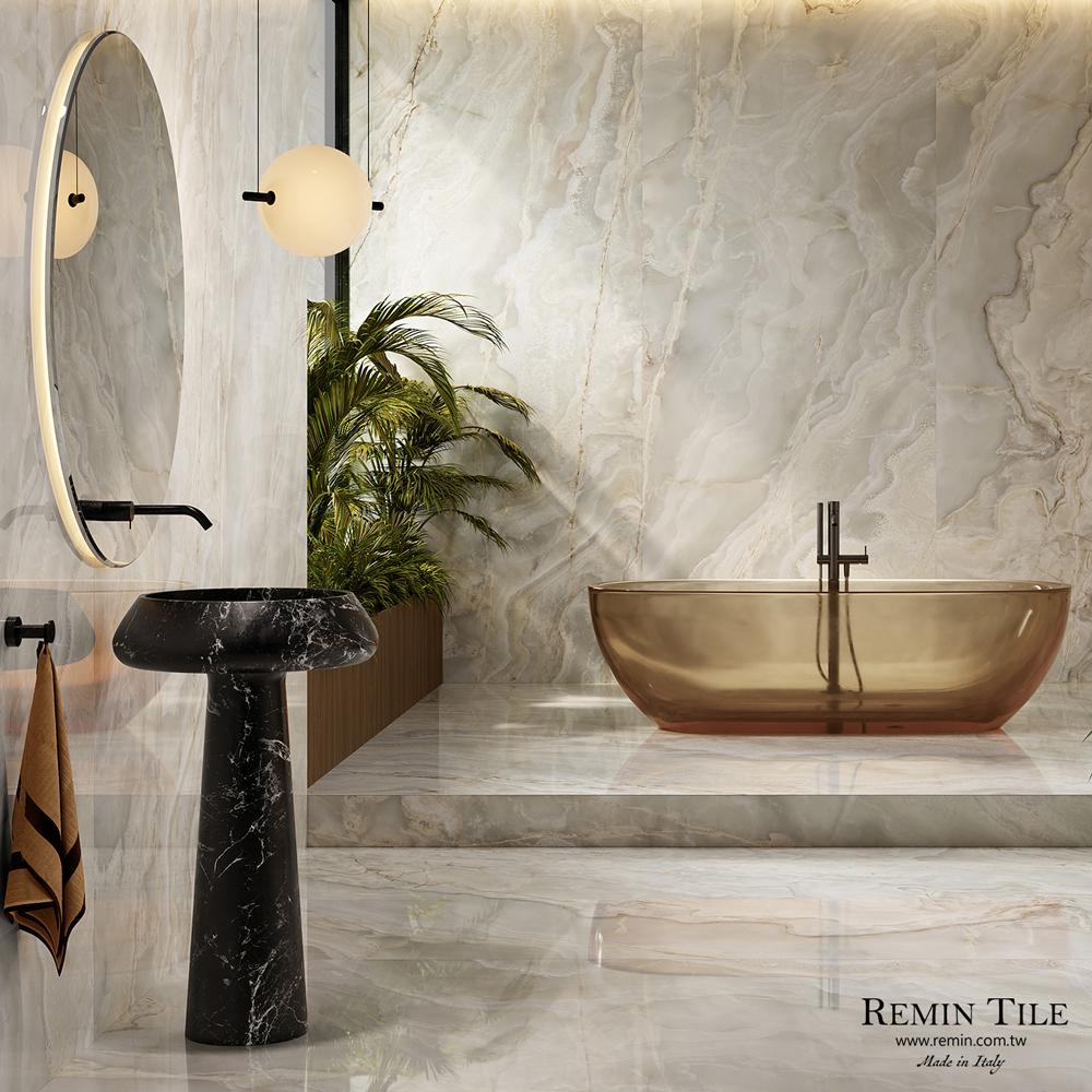 歐霓斯 灰 亮面大理石紋大板磚｜義大利120×280商空豪宅地壁磚