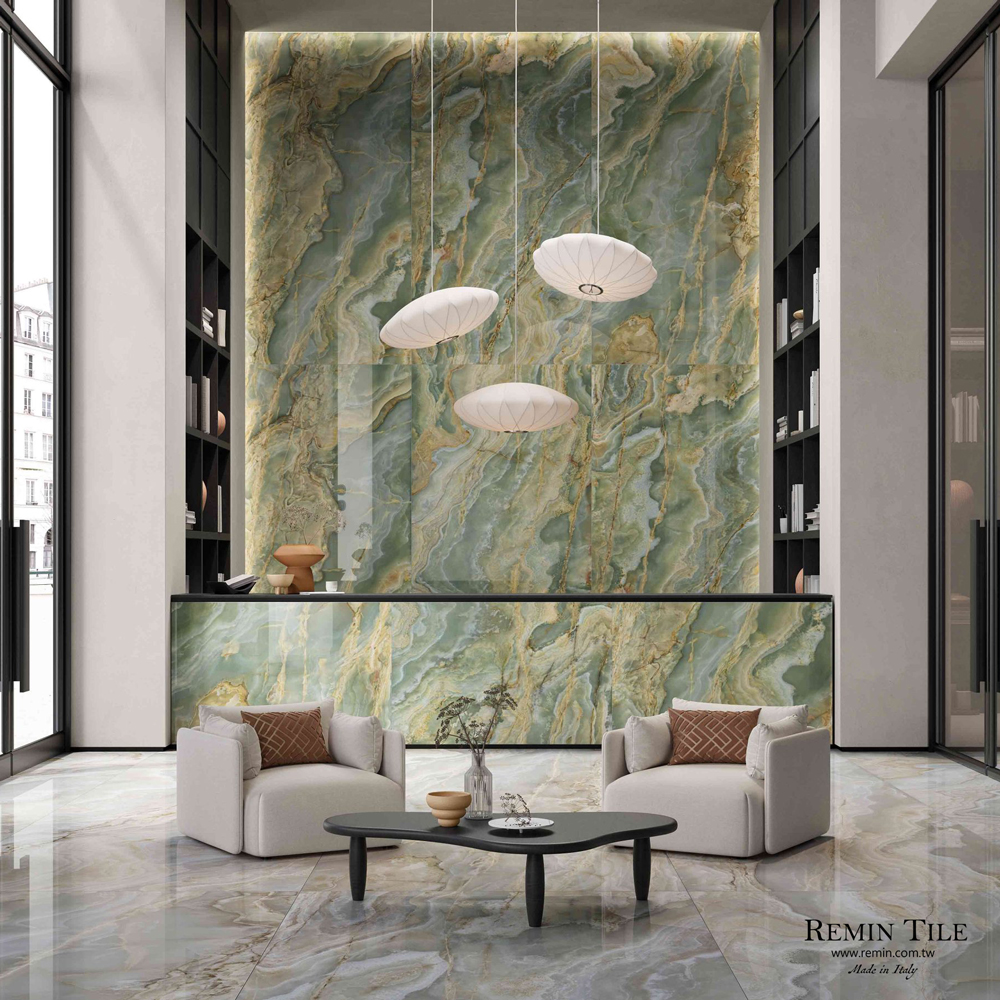 歐霓斯 綠 大理石紋大板磚｜義大利120×280石英磚｜商空豪宅地壁