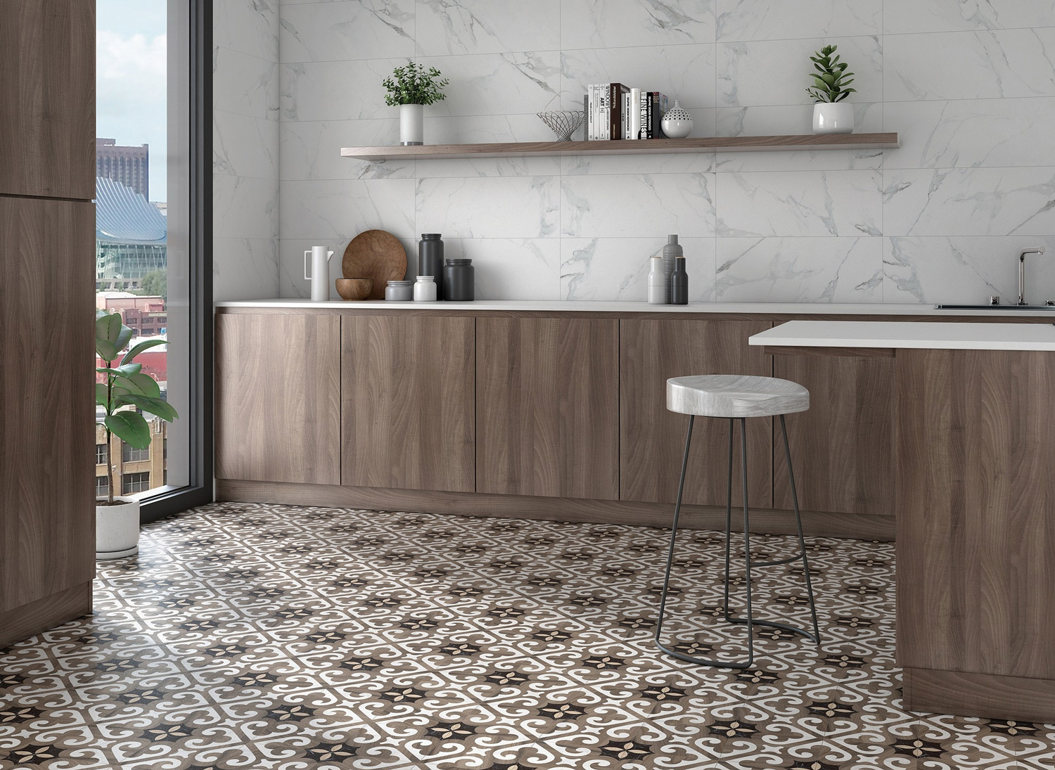 大理石崁木紋花磚 饗宴 廚房地磚 20*20