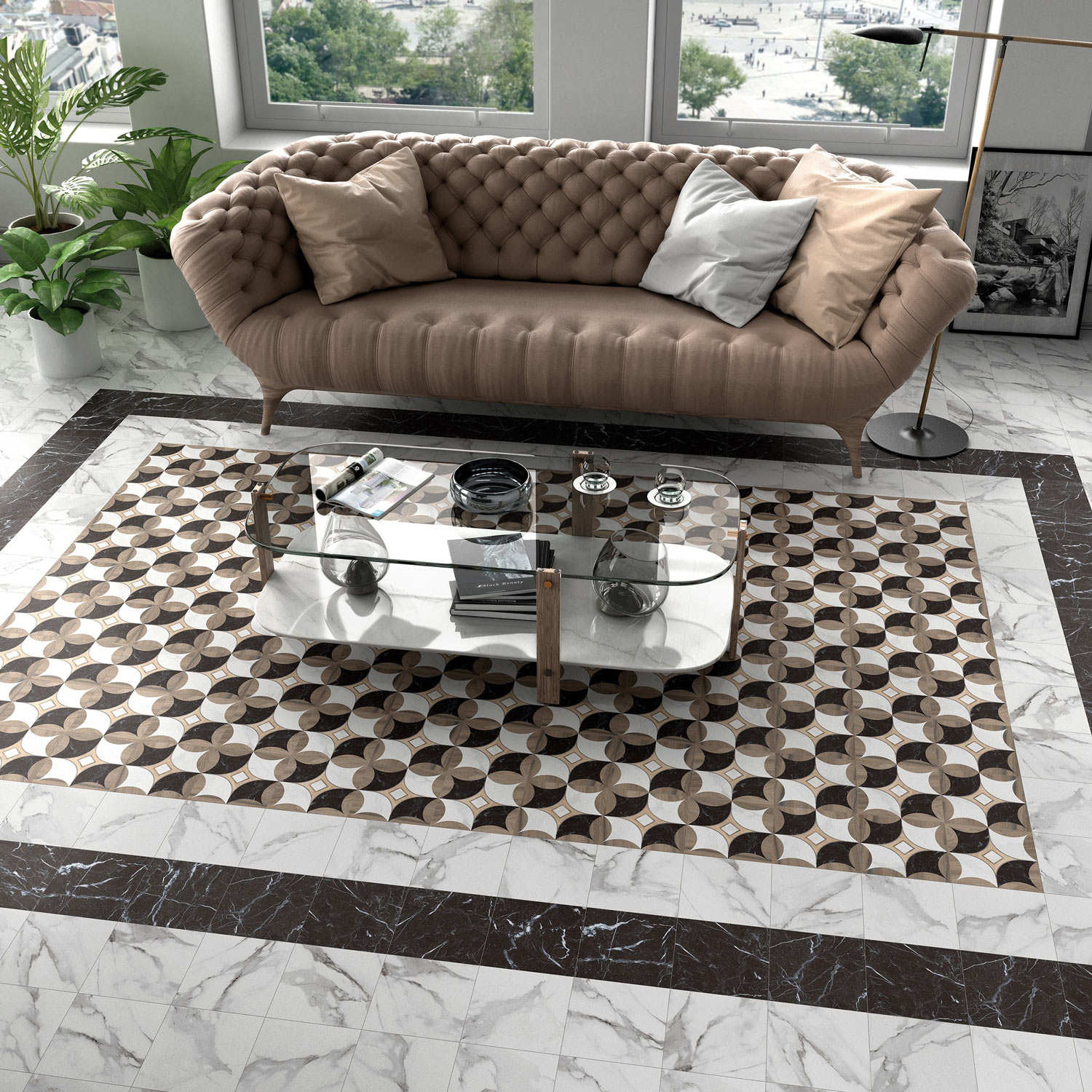 大理石崁木紋花磚 饗宴 客廳地磚 20*20