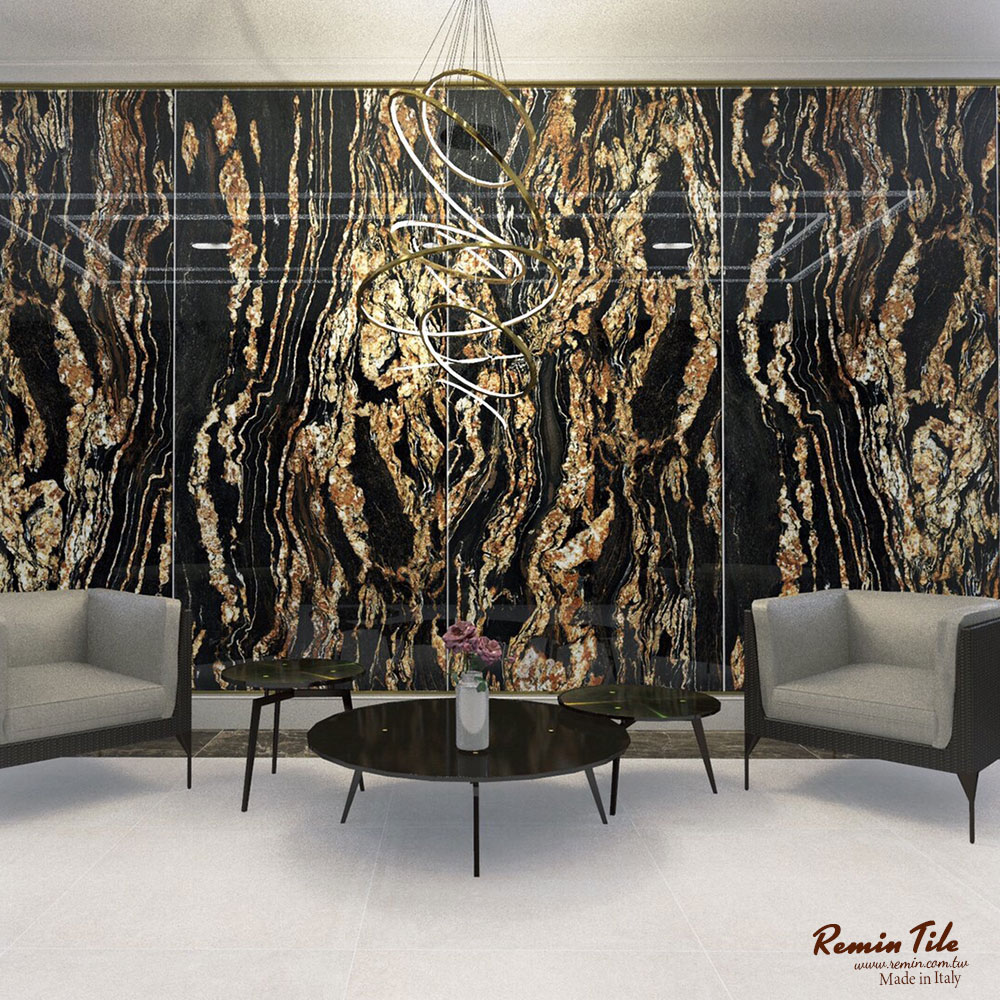 石紋薄大板 黑金｜ 120×278cm 義大利進口石英磚