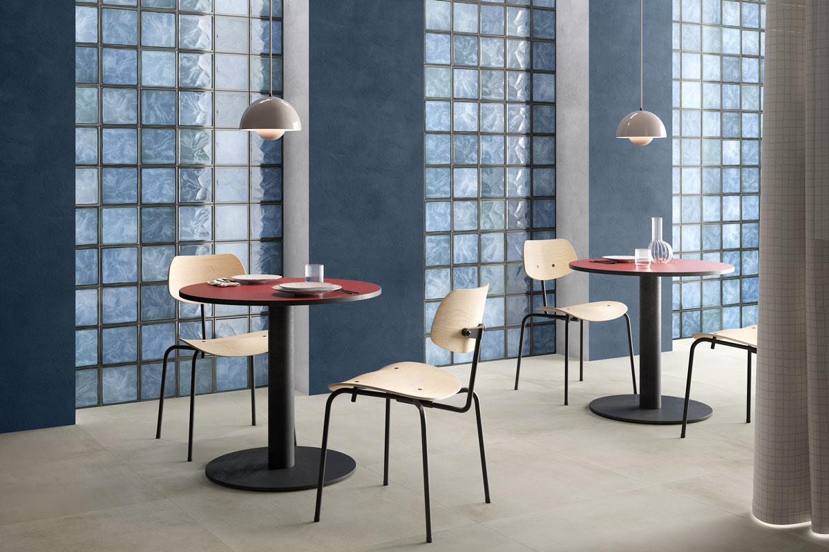 仿玻璃花磚水樣波紋應用於餐廳牆面設計