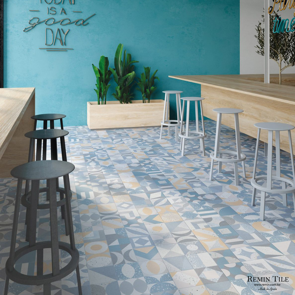 幾何水磨石花磚 融合美學｜西班牙33.15×33.15石英磚｜14模面