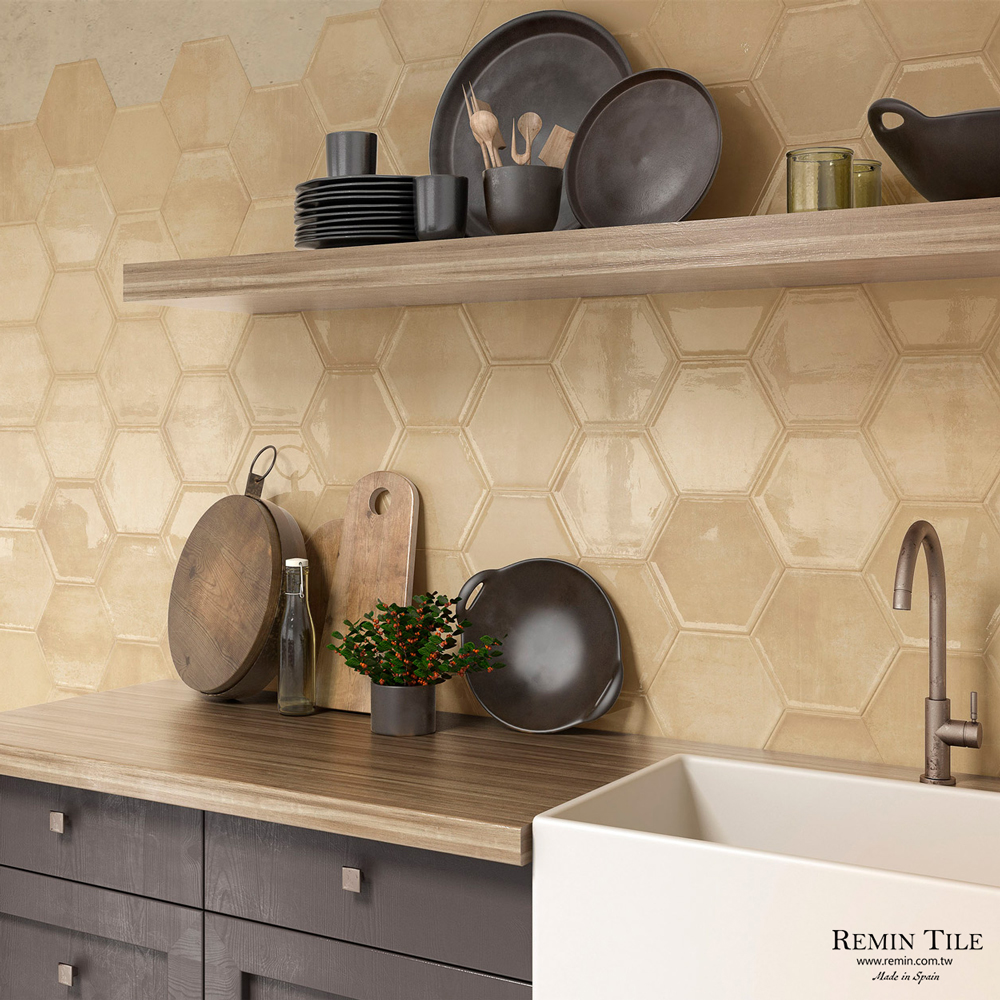 復古六角磚 馬卡龍｜19.8×22.8cm 西班牙石英磚 | 廚房彩色牆磚