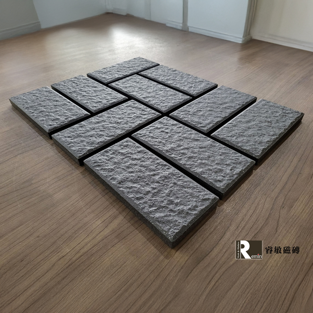 窯燒花崗機車防滑車道磚｜國產 10×20 機車道 人行道 車位磚 灰色