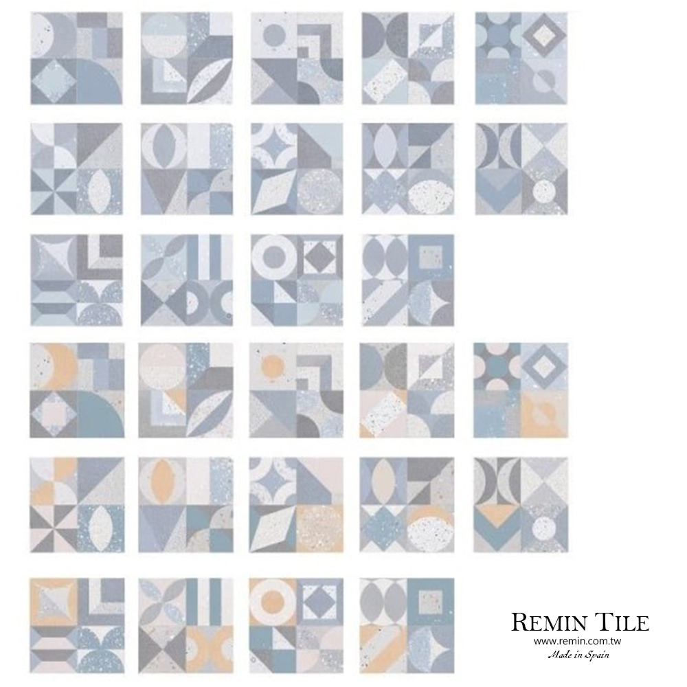 幾何水磨石花磚-融合美學 33*33 藍色 地磚 壁磚