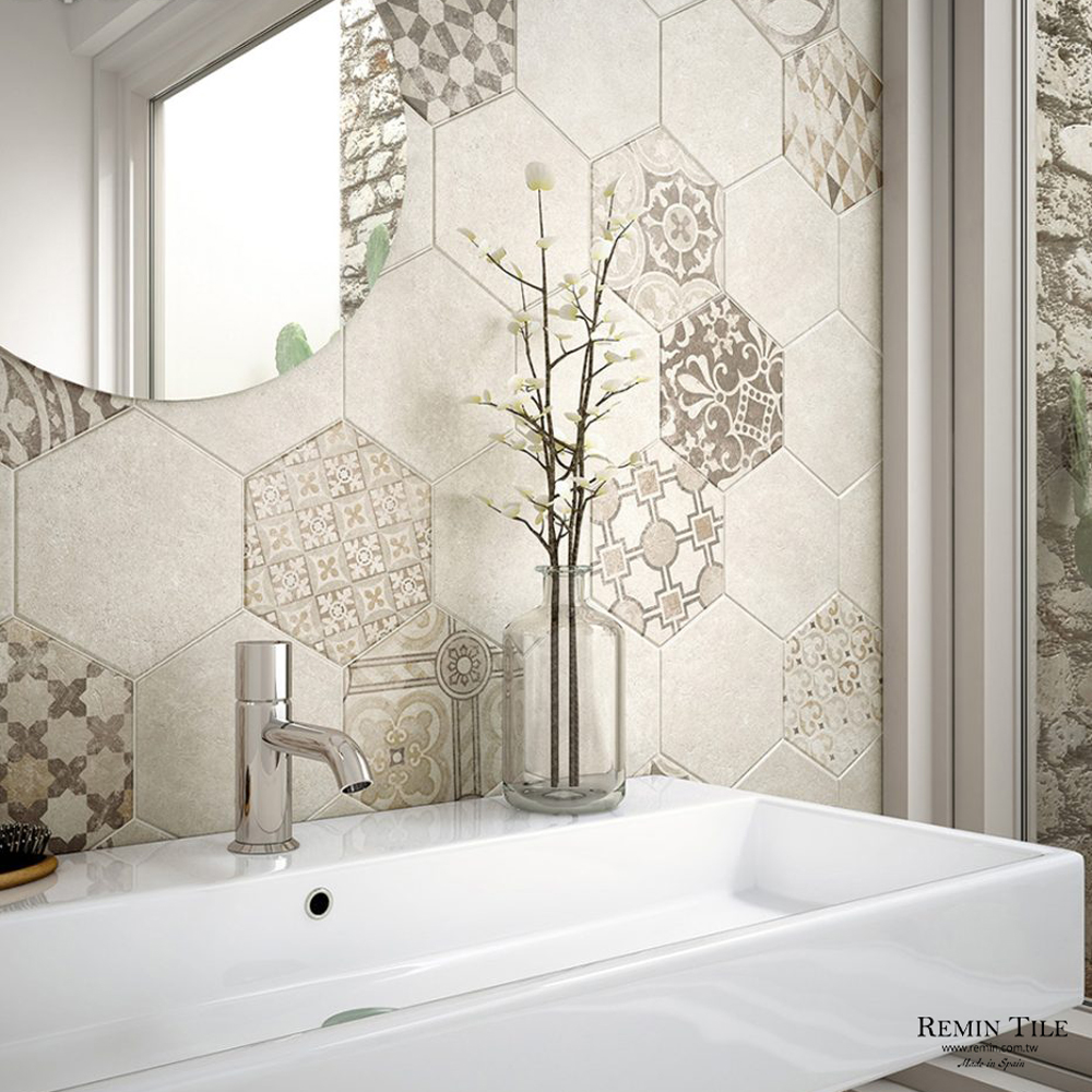花格紋六角花磚｜西班牙石英磚 17.5x20cm | 浴室 廚房地磚
