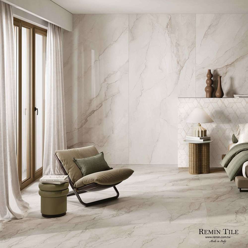 大理石紋大板磚 巴納貝 雪松白 臥室牆面 臥室地面