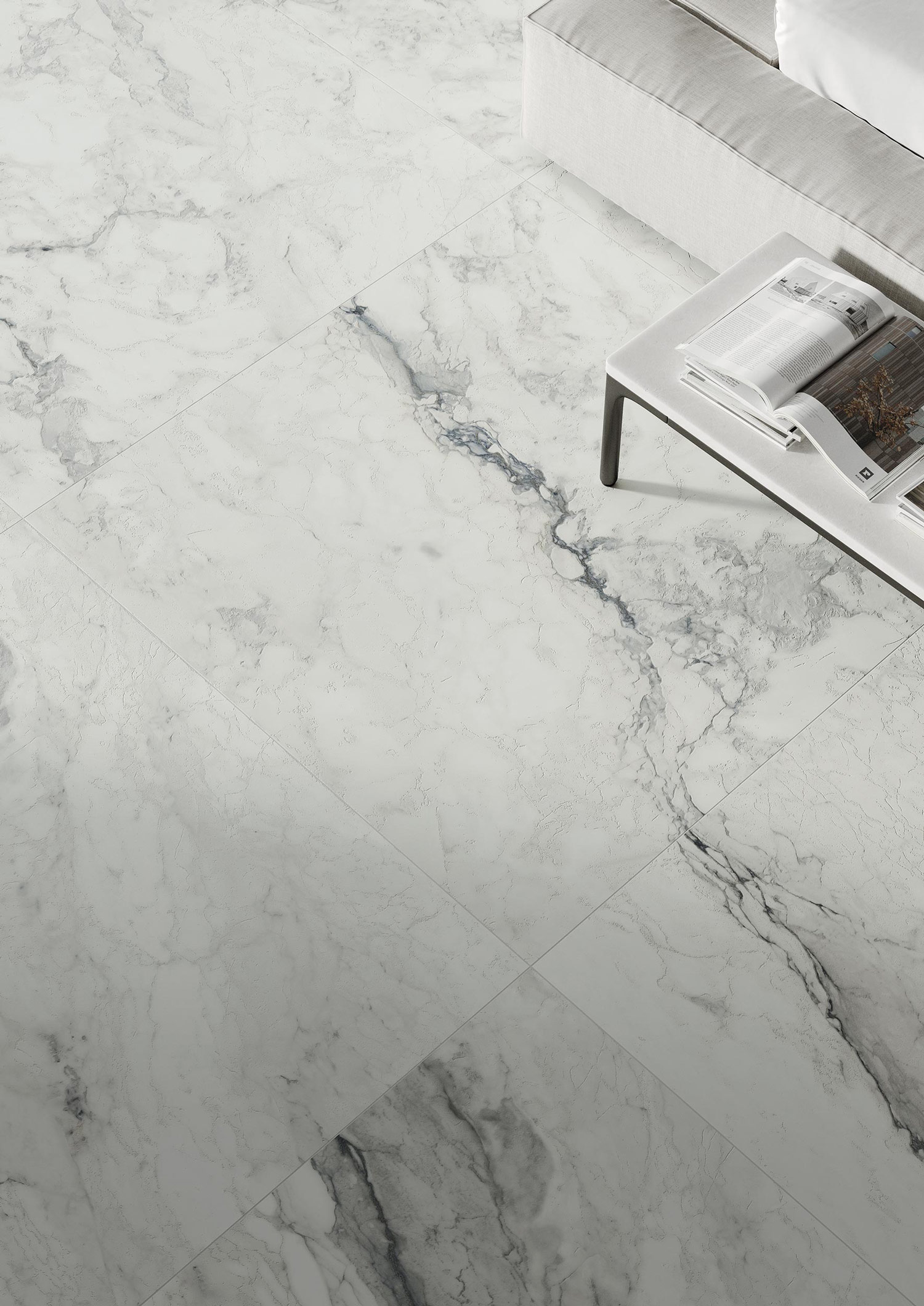 大理石紋大板磚卡帕白應用於客廳地面設計