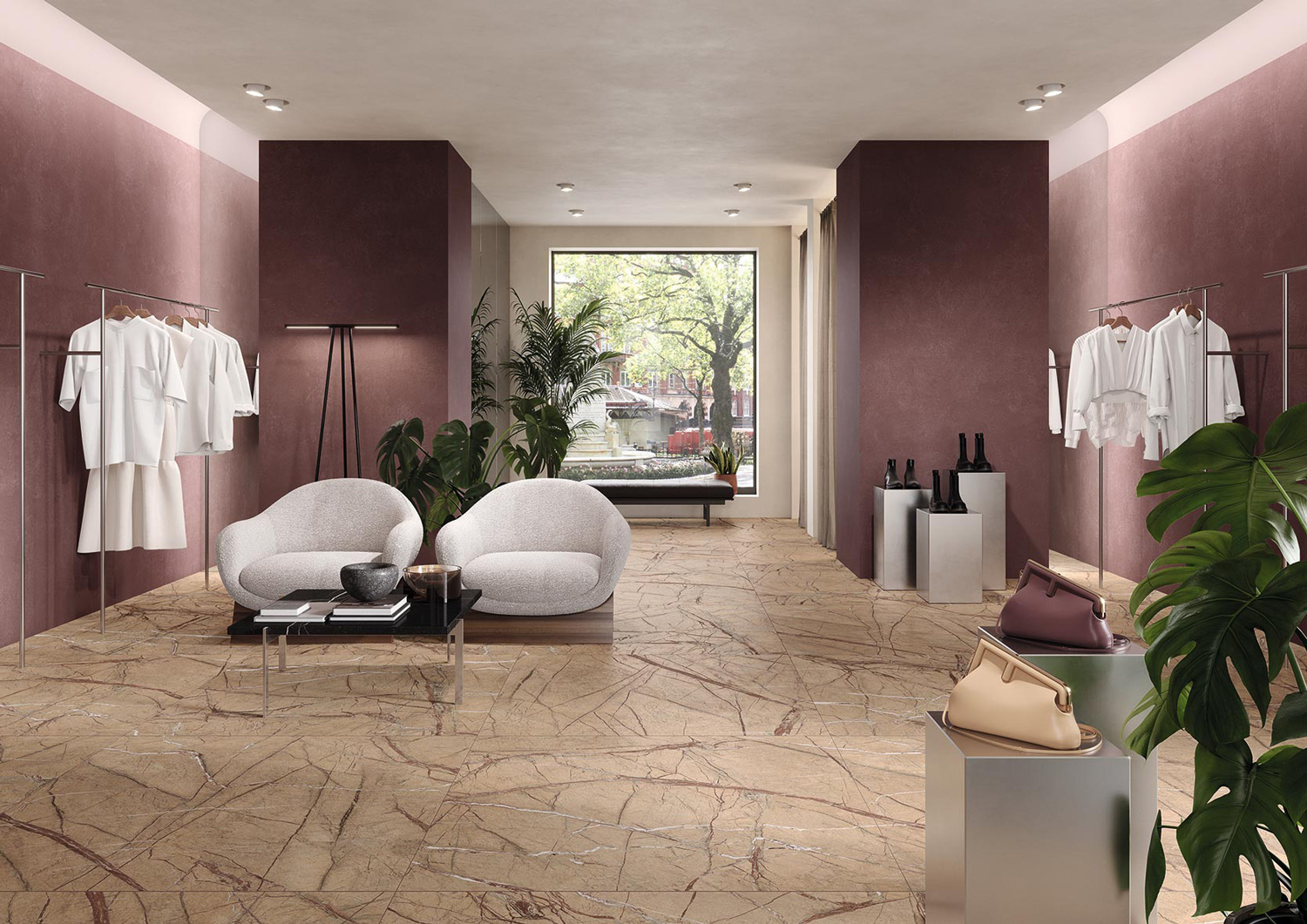 石紋大板磚琥珀幻木應用於商業空間地面設計