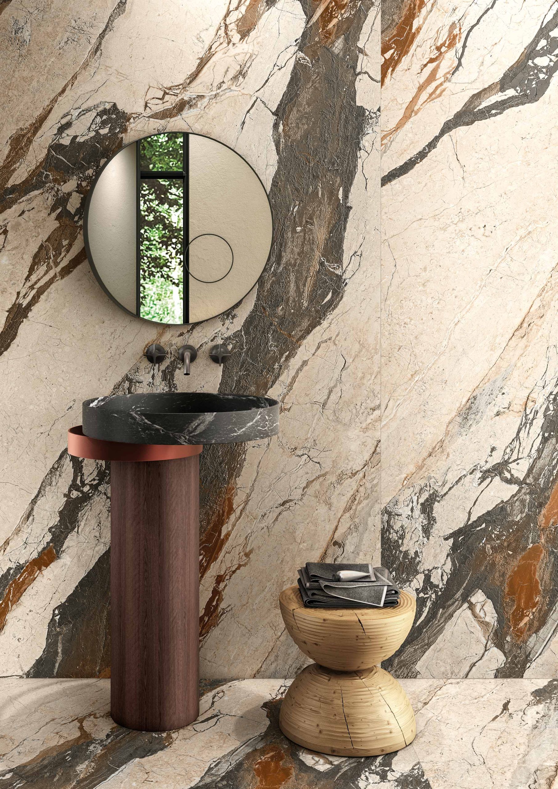 石紋大板磚鳳凰棕應用於衛浴牆面地板設計