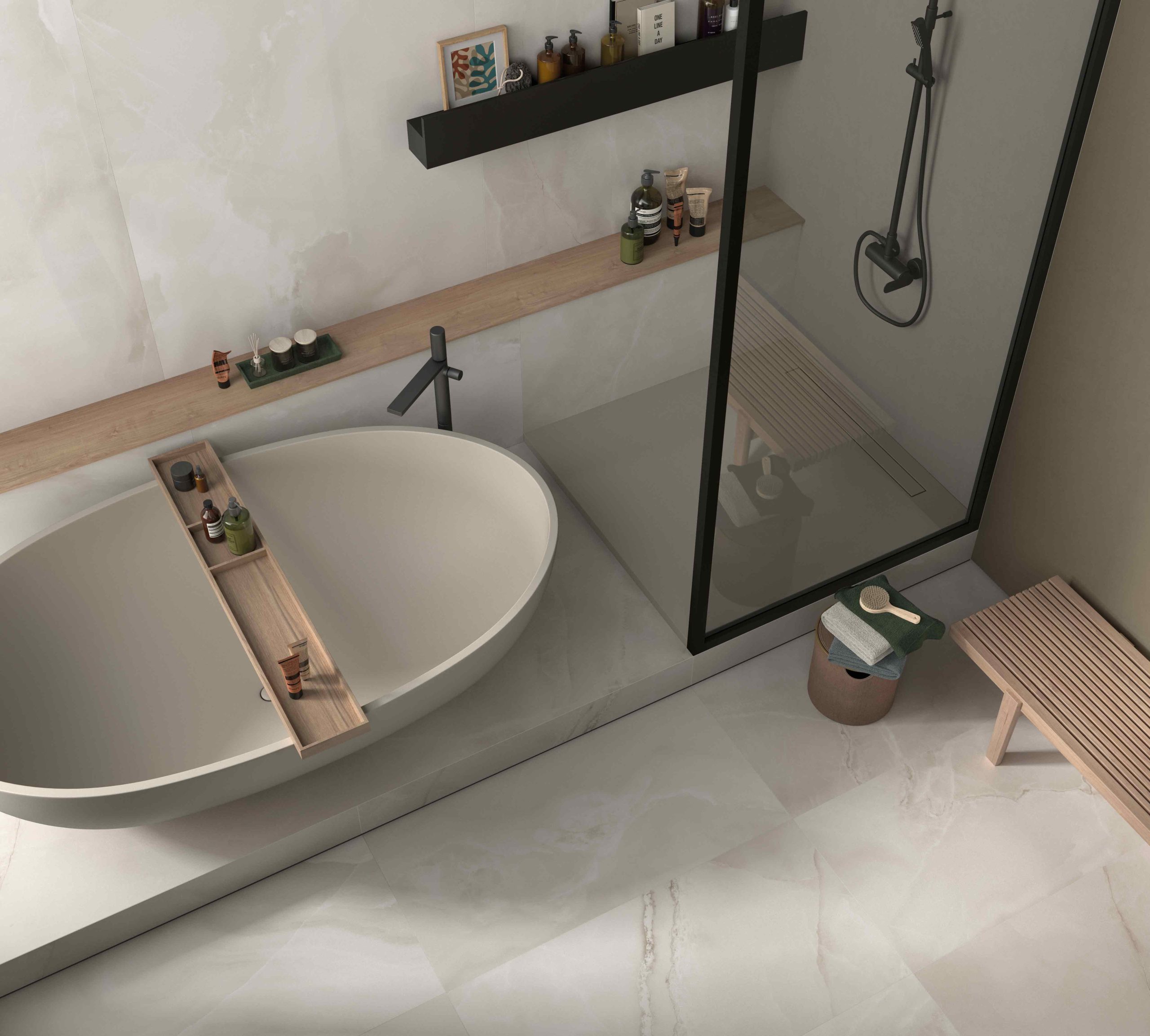 大理石紋大板磚極光琉玉應用於浴室牆面地面設計