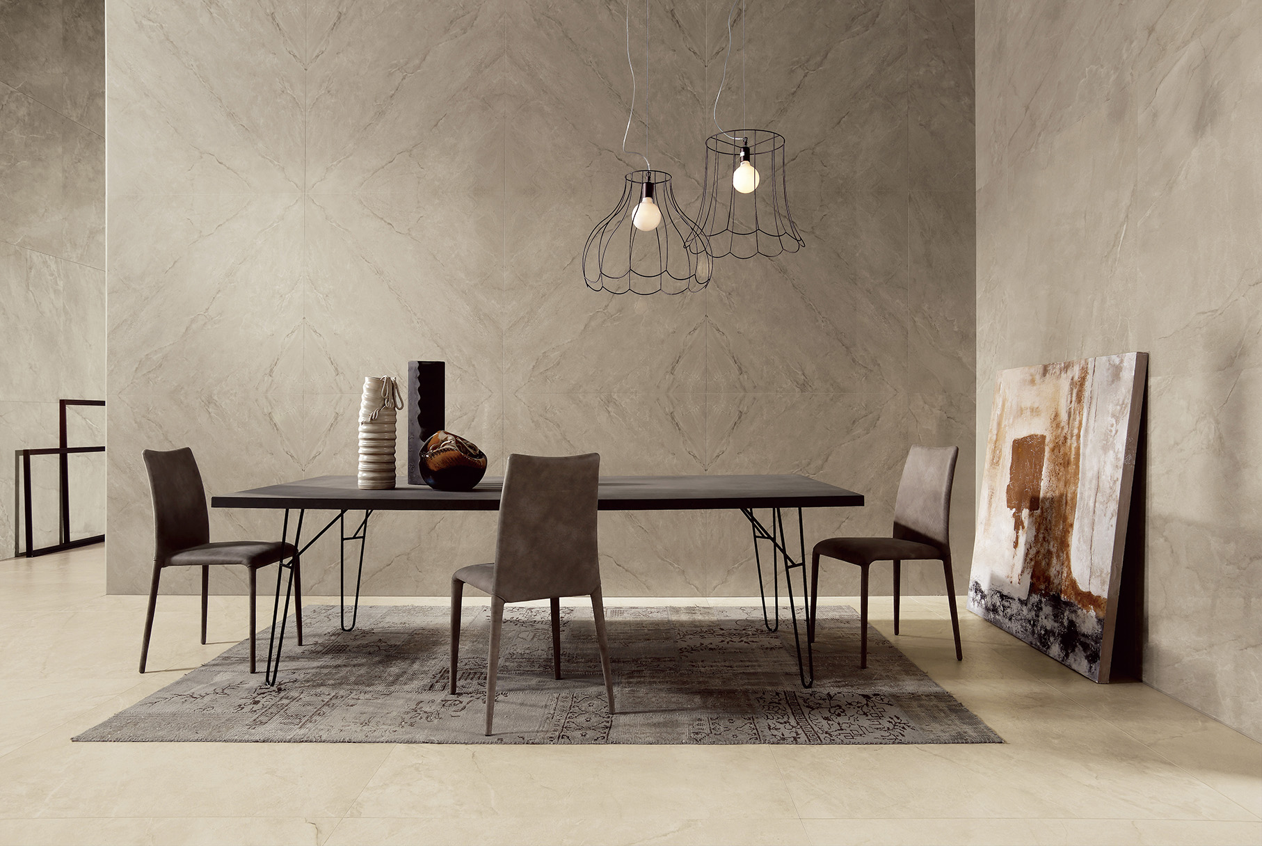 連紋石紋大板磚蓋亞白應用於餐廳牆面設計