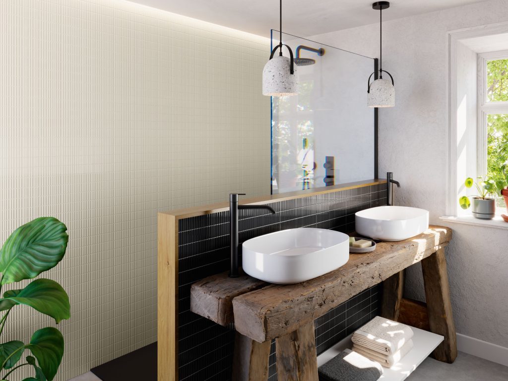 類馬賽克 表參道之丘 立體磚 米色 黑色 廁所壁磚 浴室壁磚