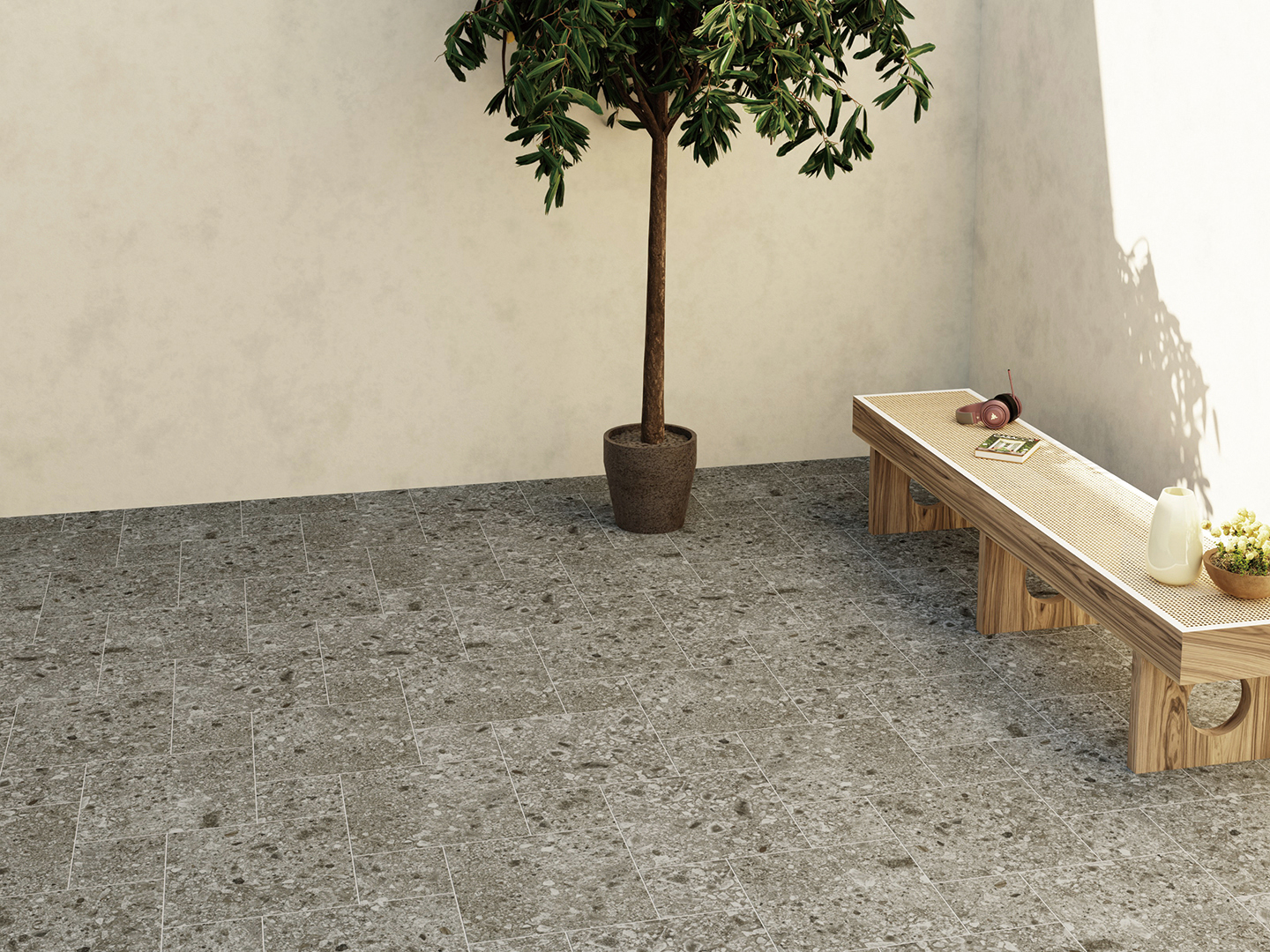 天然石水磨石地磚搭配庭園戶外空間