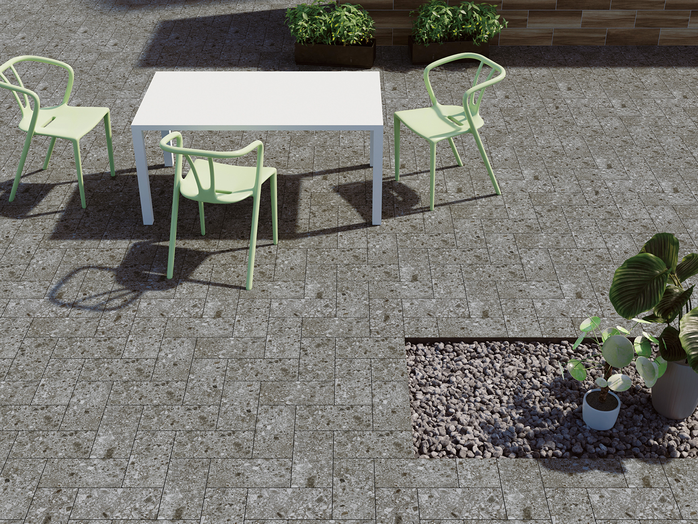 天然石水磨石地磚搭配庭園戶外空間