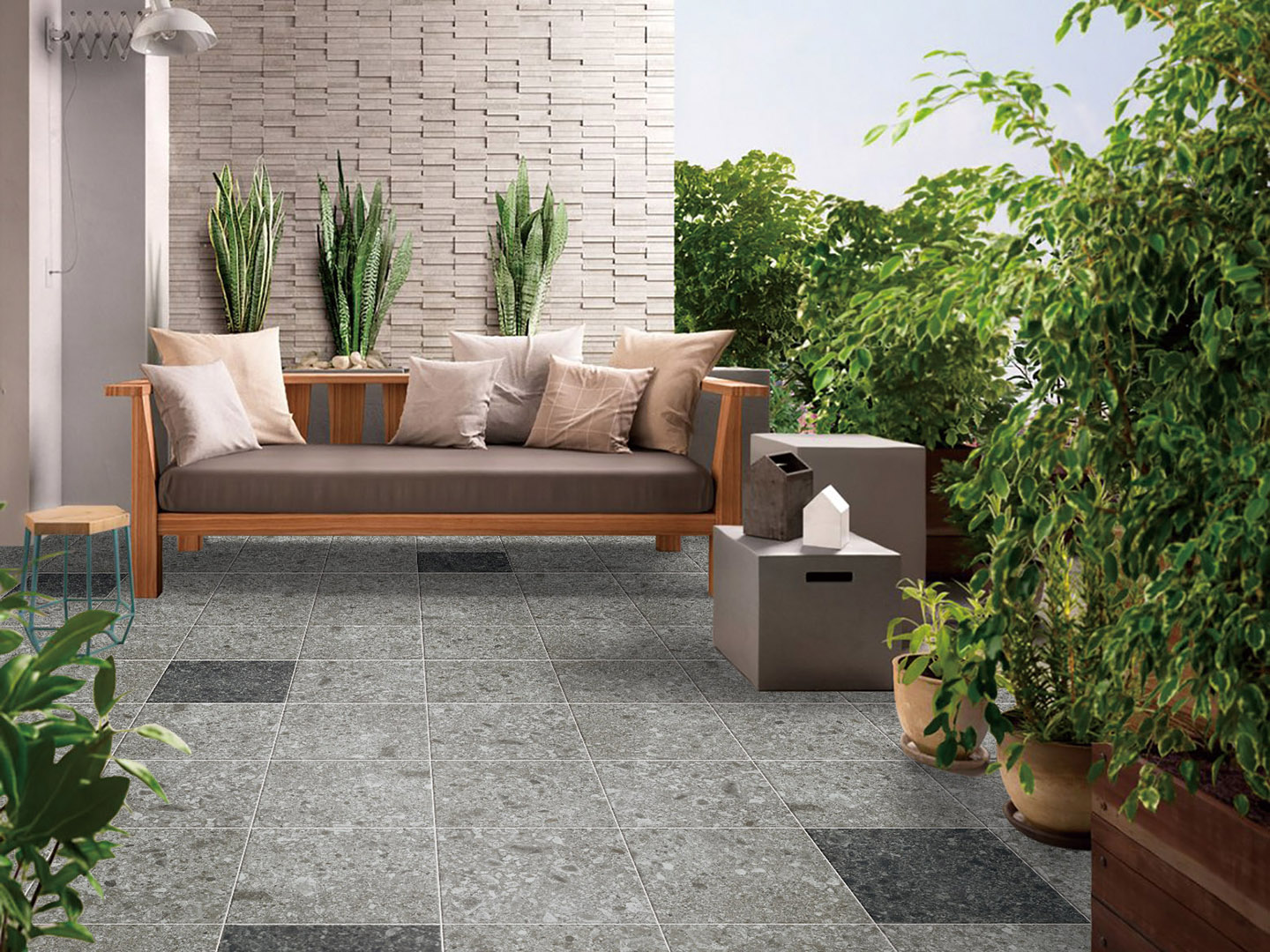 29.8×29.8cm 天然石水磨石地磚鋪設效果