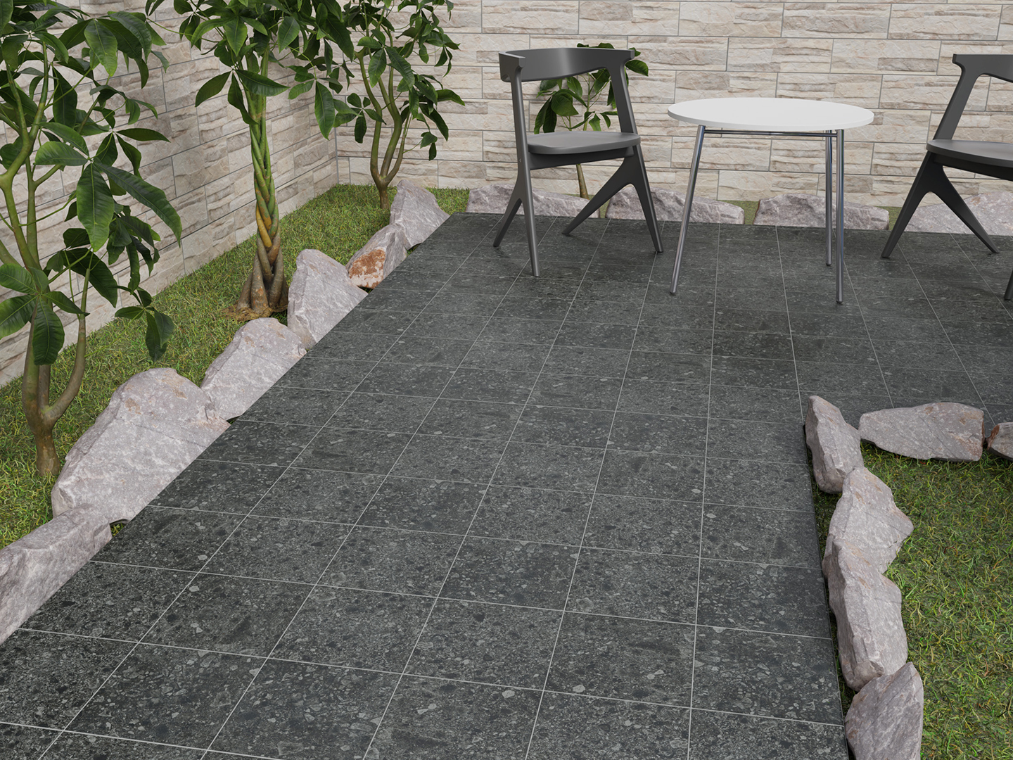 黑灰色天然石水磨石磚 29.8×29.8cm 地磚鋪設效果