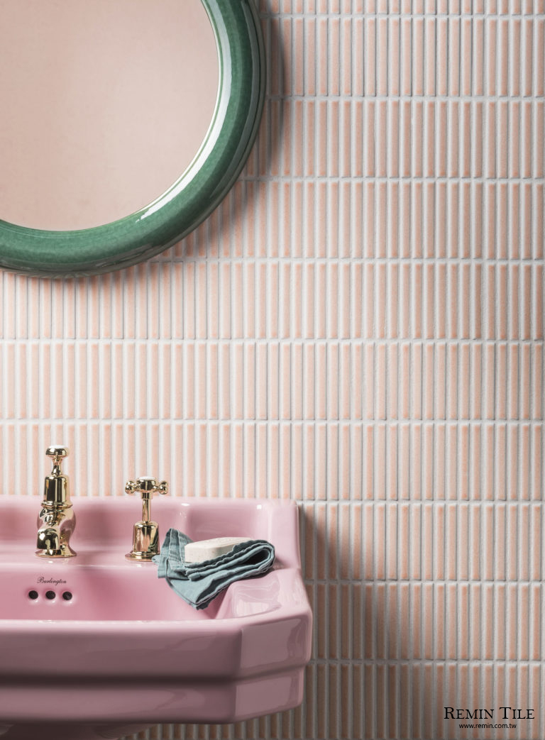窯變直條馬賽克 莫蘭迪 29.5×28.4×0.7cm 粉色 浴室壁磚 廁所壁磚 日本製