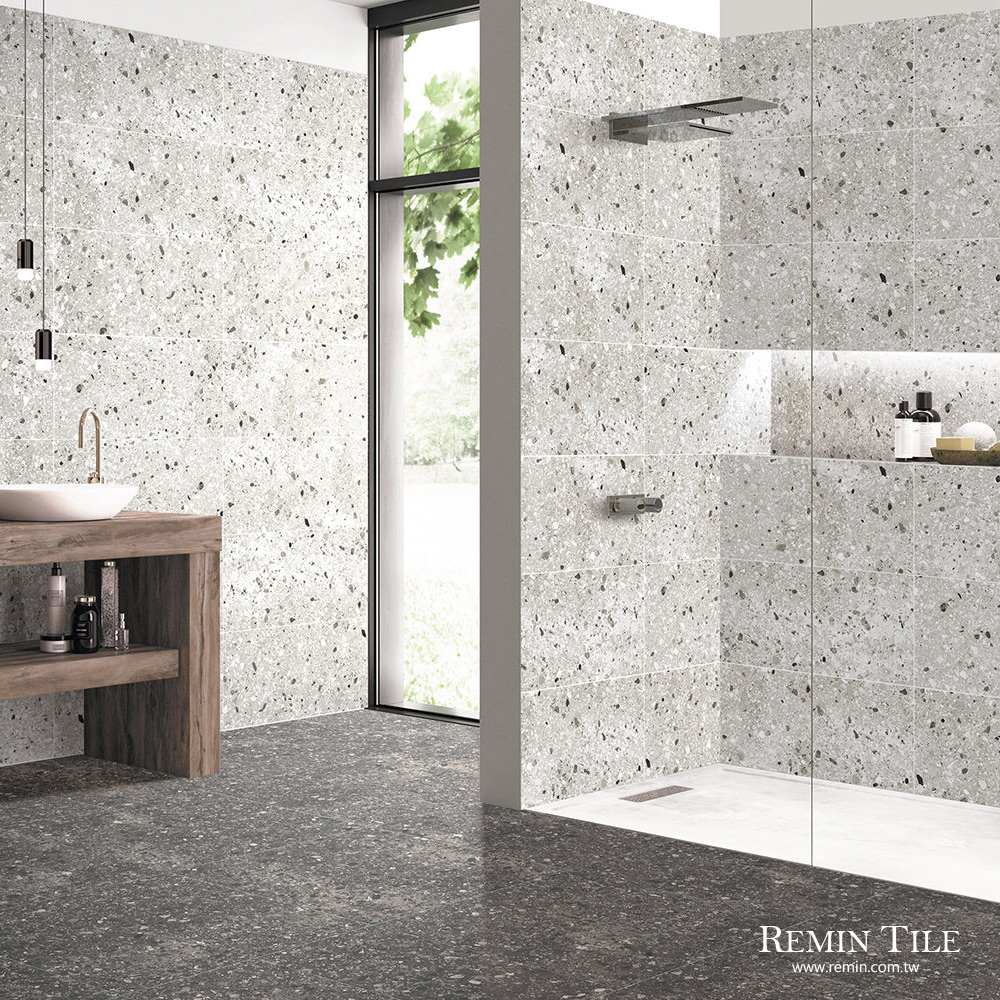 水磨石 浴室壁磚 浴室地磚 灰黑配色