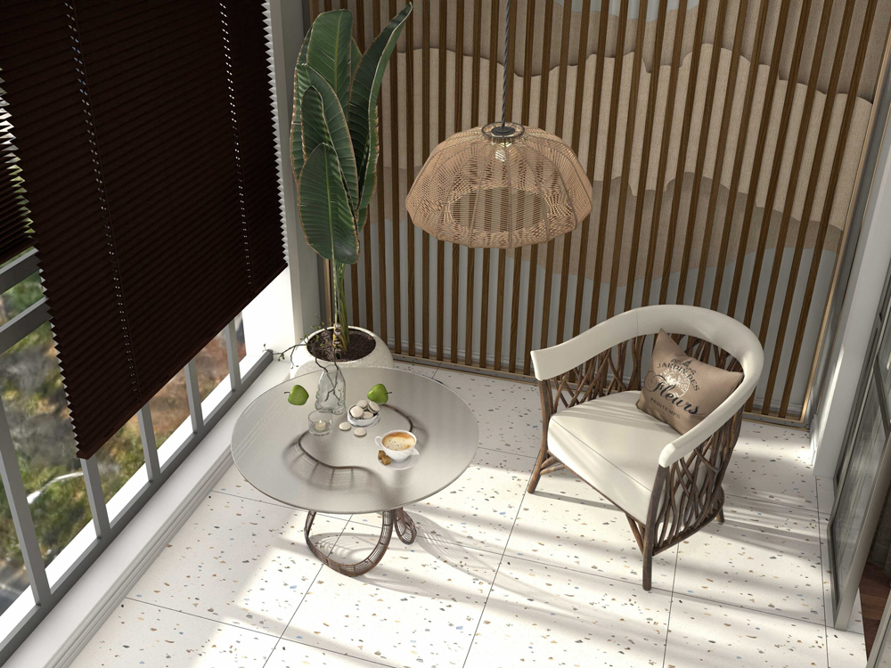 糖果雪舞水磨石磚搭配陽台落地窗設計 60×60㎝ 30×60㎝ 厚度0.93㎝