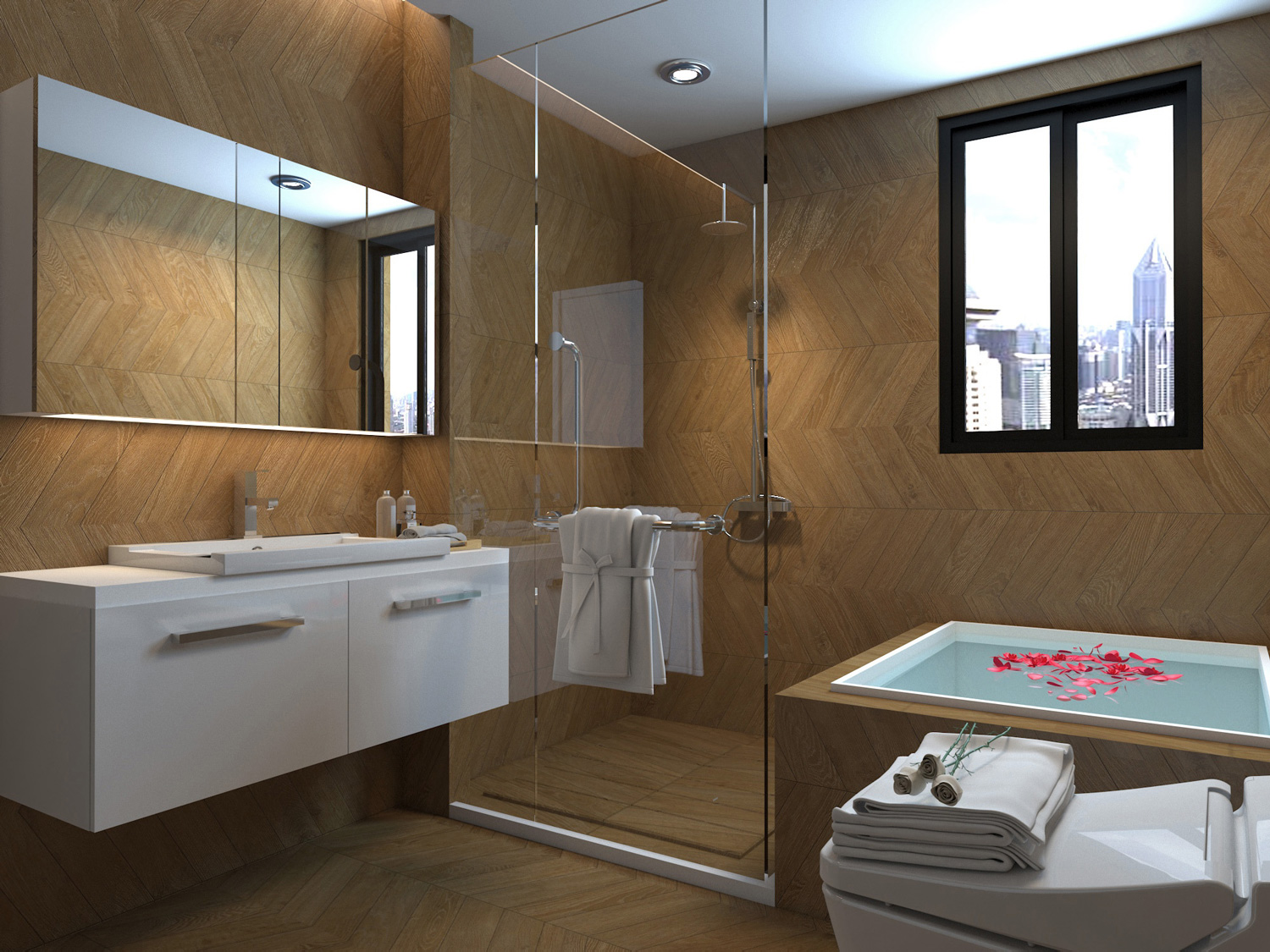 箭型拼貼木紋磚 詩肯 深棕色 浴室地磚 浴室壁磚