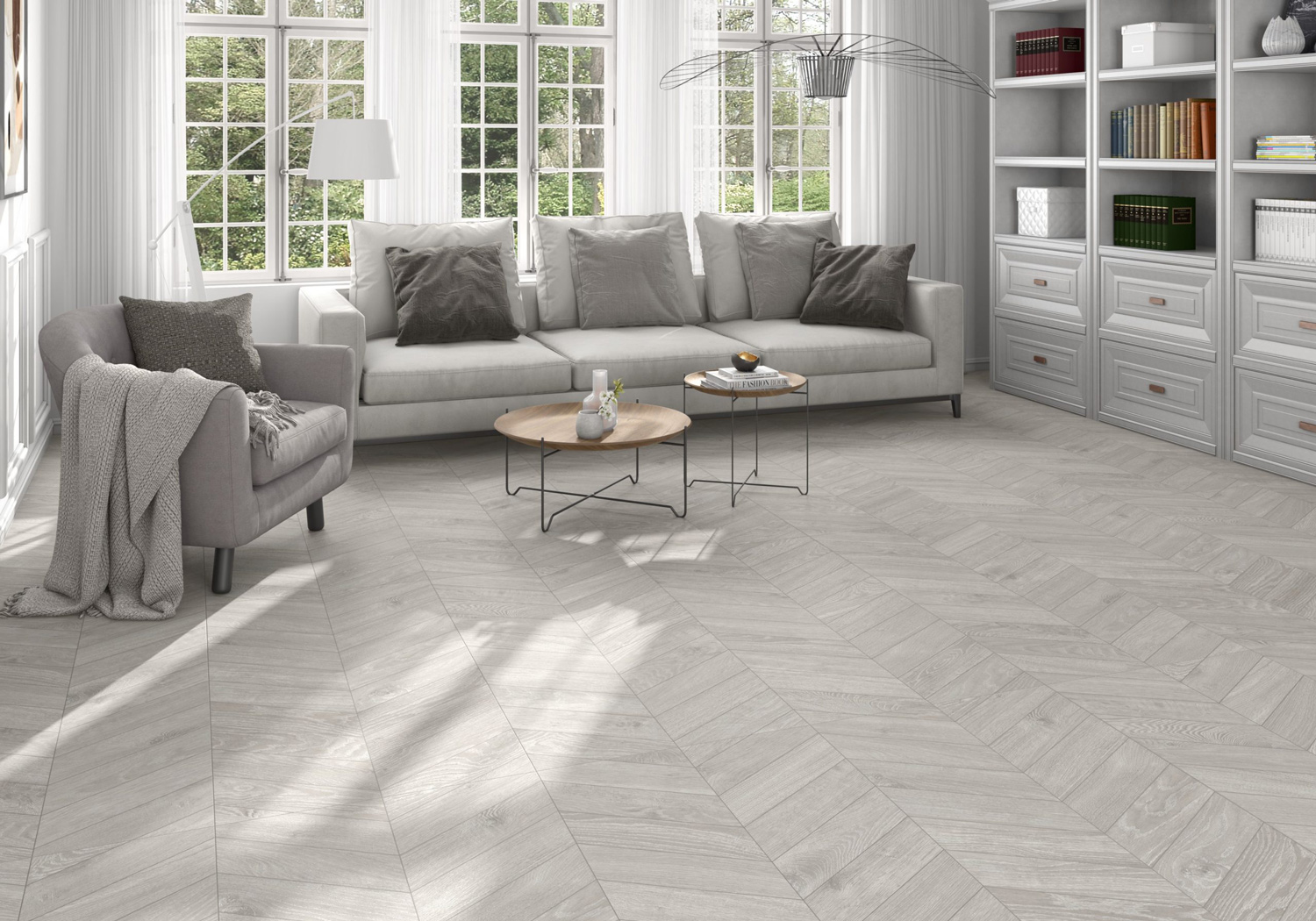 箭型拼貼木紋磚 詩肯 灰色 客廳地磚