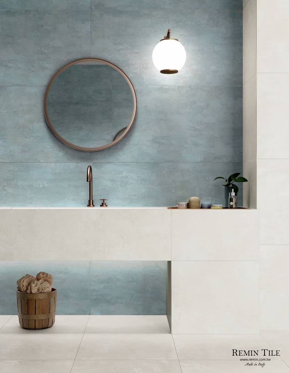 清水模磚 烏菲茲 衛浴壁磚 衛浴地磚 藍色 白色