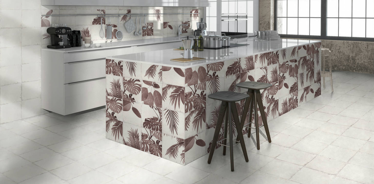 地毯花磚 四季 25×25㎝ 紅色 壁磚 廚房 中島