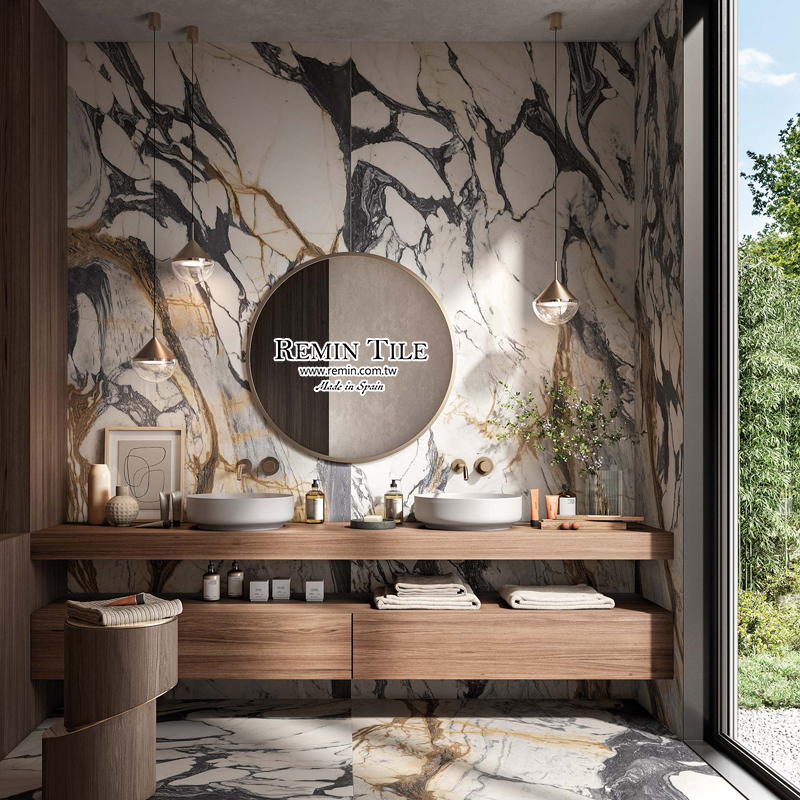 大理石紋薄大板磚 赫本金｜西班牙進口120×278cm石英磚｜亮/霧