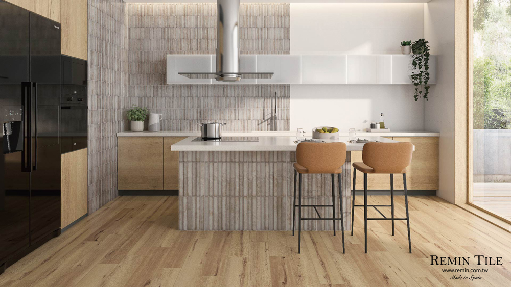 細版石紋磚 琉璃光姬 窯變類馬賽克 35×35 廚房壁磚 中島 西班牙 棕色