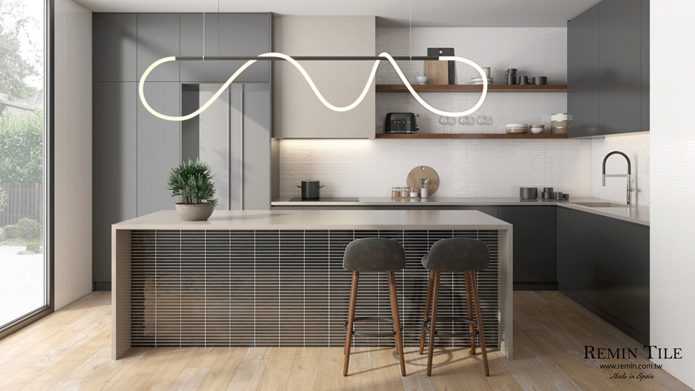 細版石紋磚 琉璃光姬 窯變類馬賽克 35×35 廚房壁磚 中島 西班牙 白色