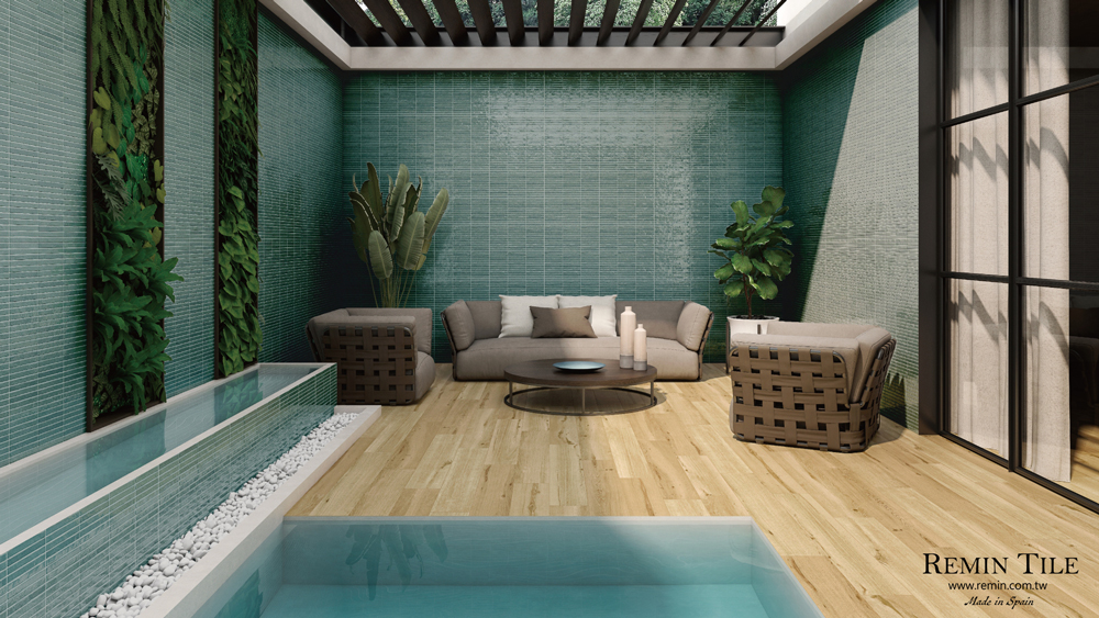 細版石紋磚 琉璃光姬 窯變類馬賽克 35×35 泳池壁磚 商空壁磚 西班牙 綠色