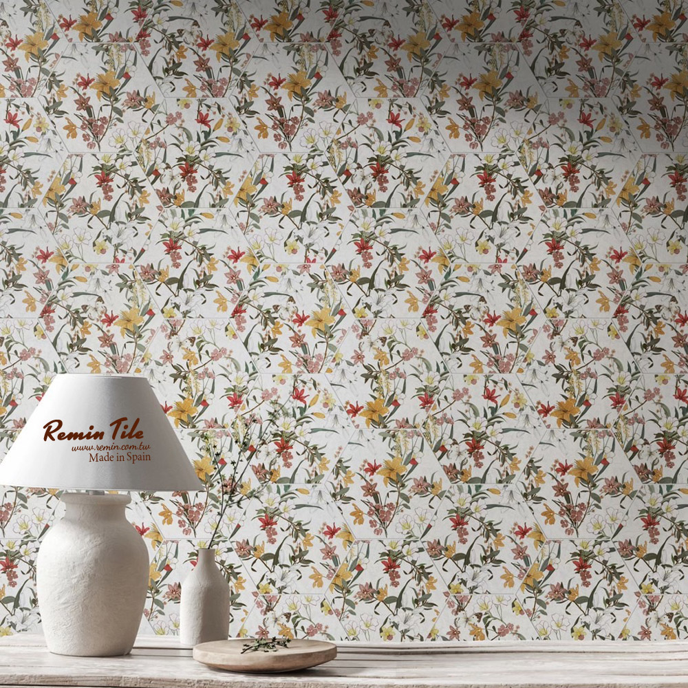 六角花蝶磚 香見｜西班牙進口 23×27cm 石英磚｜壁面裝潢推薦