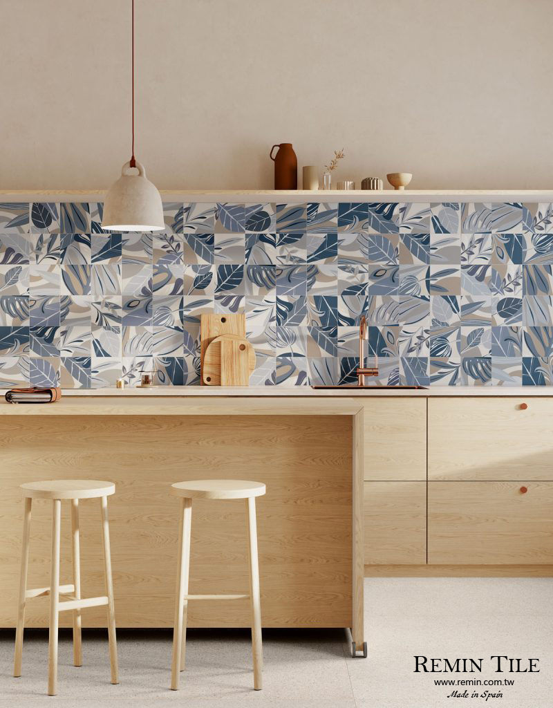 花磚 哈瓦那 古巴風情 寬葉綠 16.5×16.5㎝ 0.75㎝ 西班牙 廚房壁磚 藍色