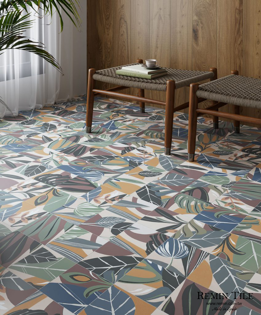 花磚 哈瓦那 古巴風情 寬葉綠 16.5×16.5㎝ 0.75㎝ 西班牙 臥室地磚 花色