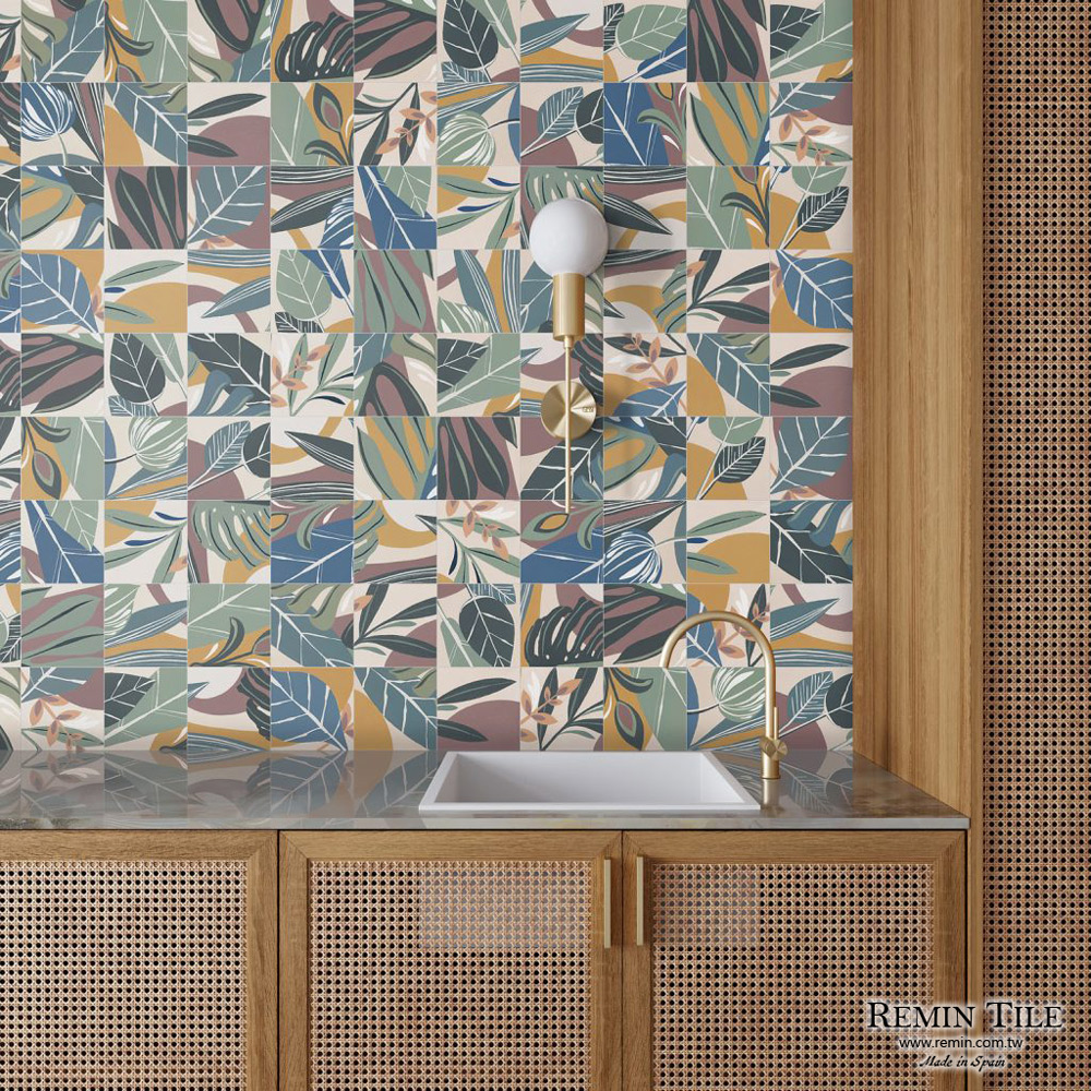 花磚 哈瓦那 古巴風情 寬葉綠 16.5×16.5㎝ 0.75㎝ 西班牙 浴室壁磚 花色