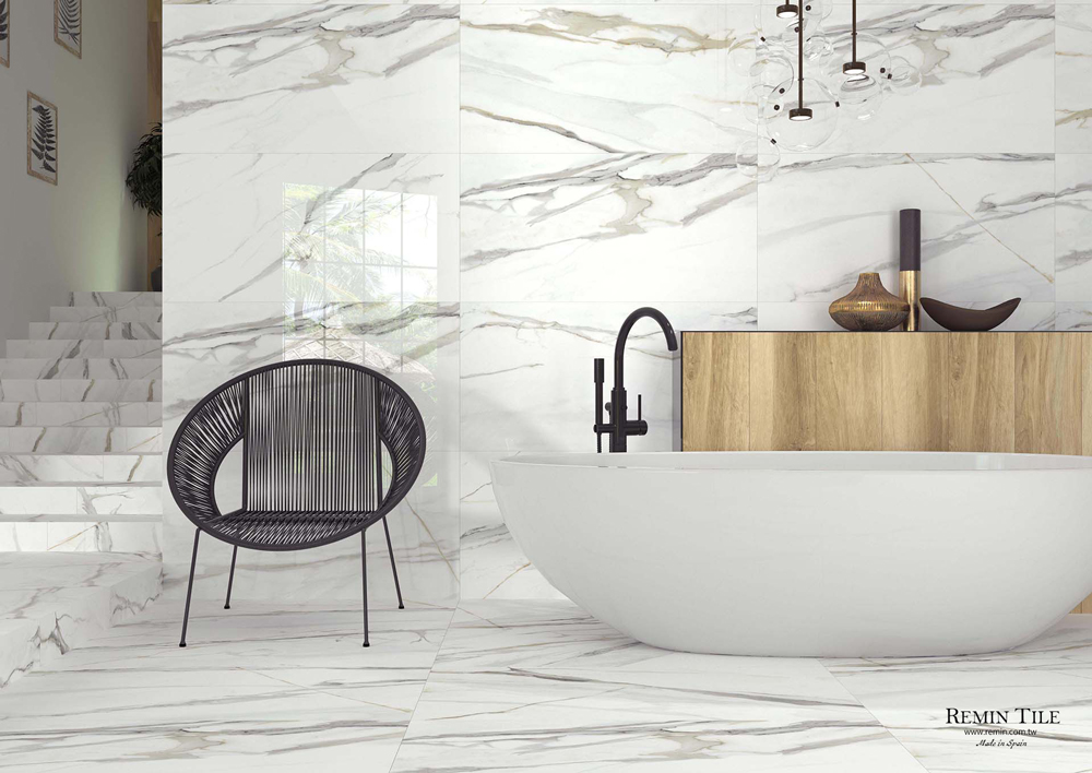 盧貝里 亮面大理石紋磚 西班牙 60×120 石英磚 白底棕紋 浴室壁磚 浴室地磚