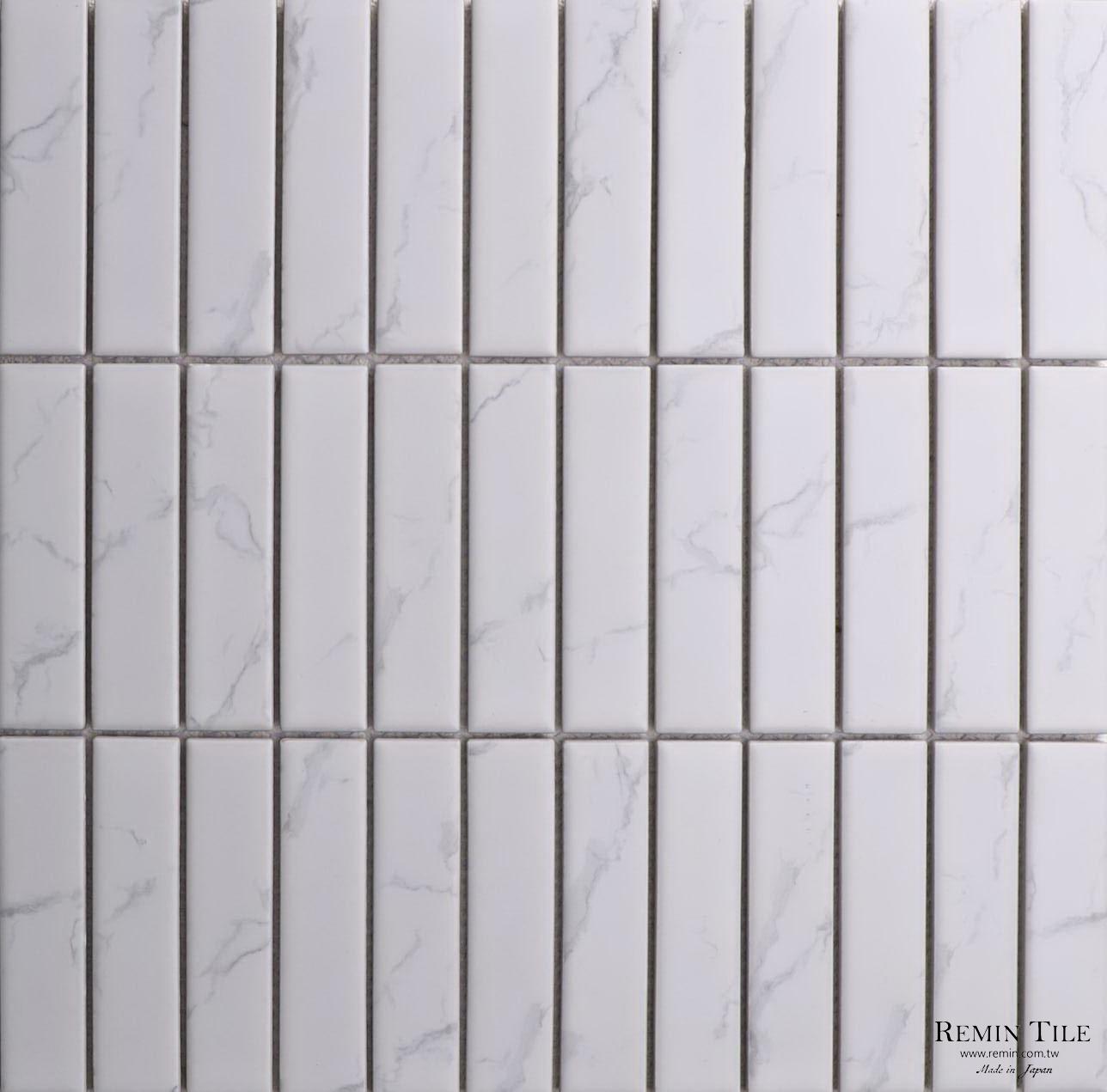 霧面馬賽克磚 銀狐直條 餐廳壁磚 浴室壁磚 大理石紋 長條馬賽克 白色